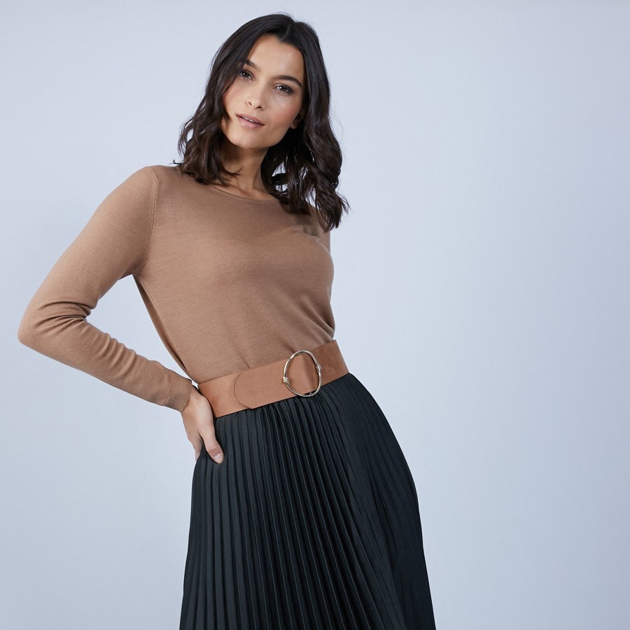 Pull col rond avec fente en laine mérinos - Betina