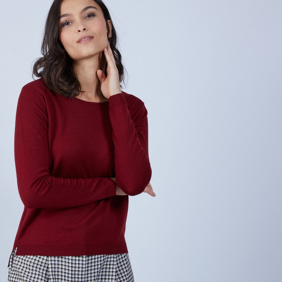 Pull col rond avec fente en laine mérinos - Betina