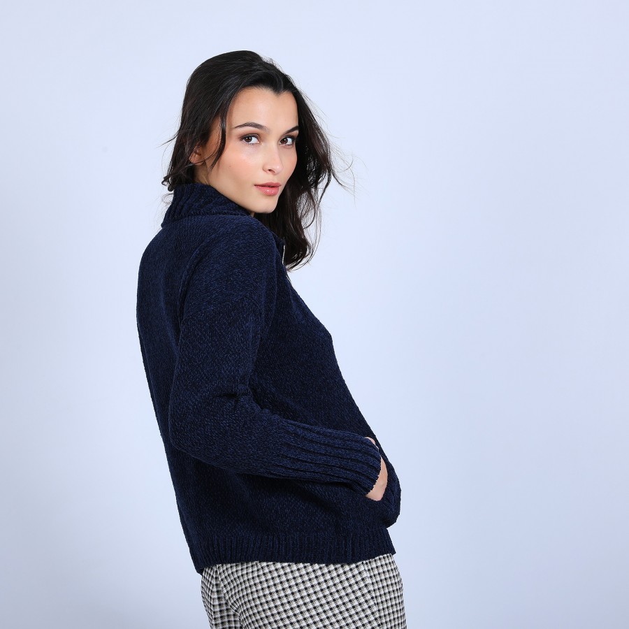Gilet col montant en soie et laine velours - Bresil