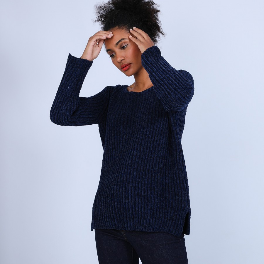 Pull avec fentes en soie et laine velours - Bonno
