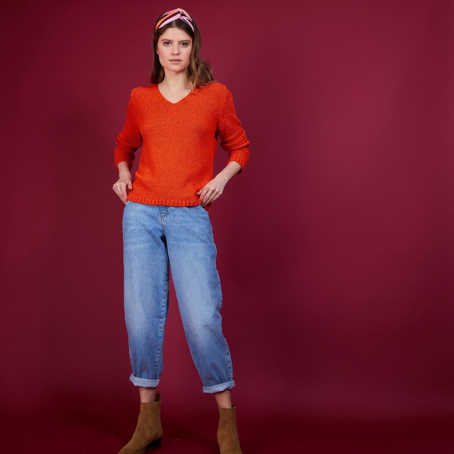 BLOVIS - PULL COL V  SOIE LAINE ET COTON
