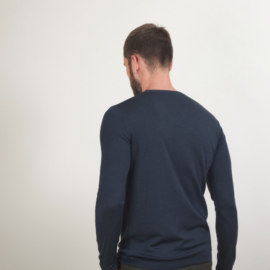 Pullover mit V-Ausschnitt und Logo aus Merinowolle - Elmo