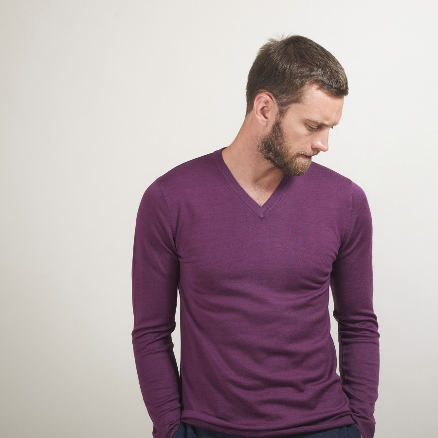 Pullover mit V-Ausschnitt und Logo aus Merinowolle - Elmo