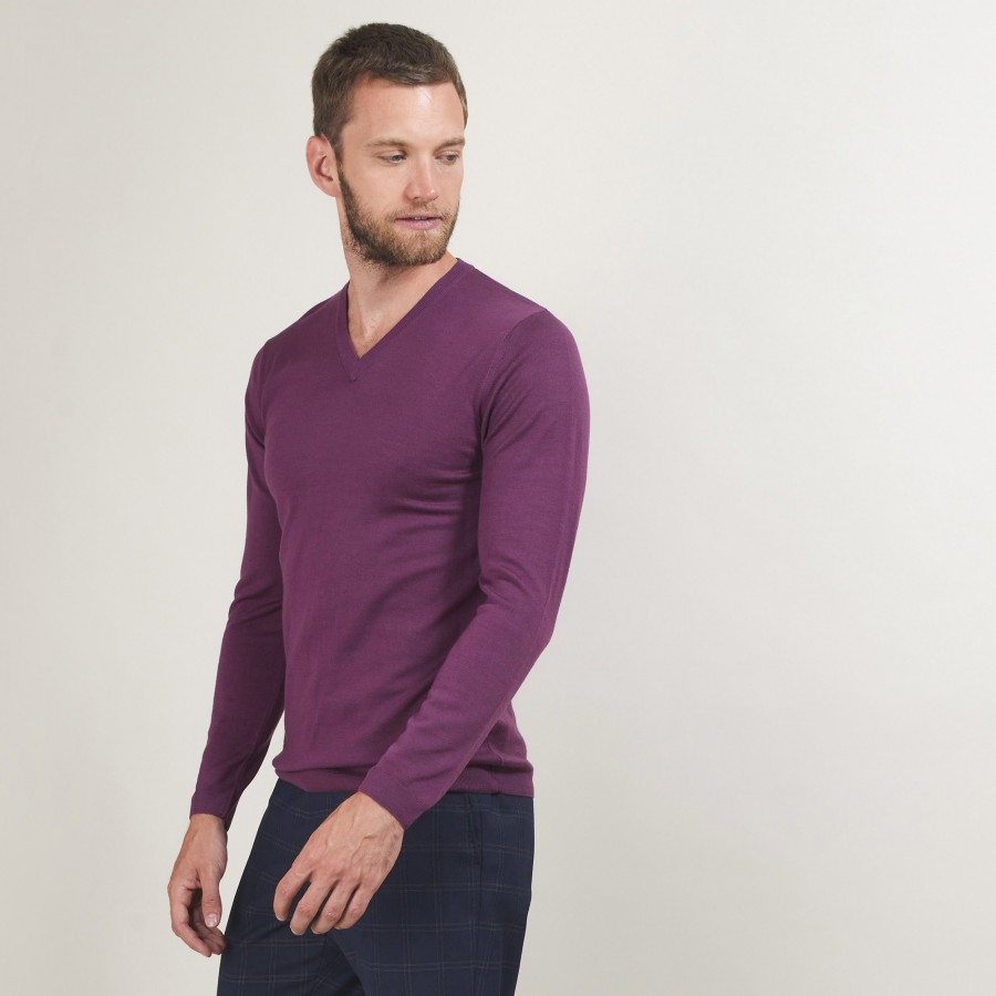 Pullover mit V-Ausschnitt und Logo aus Merinowolle - Elmo