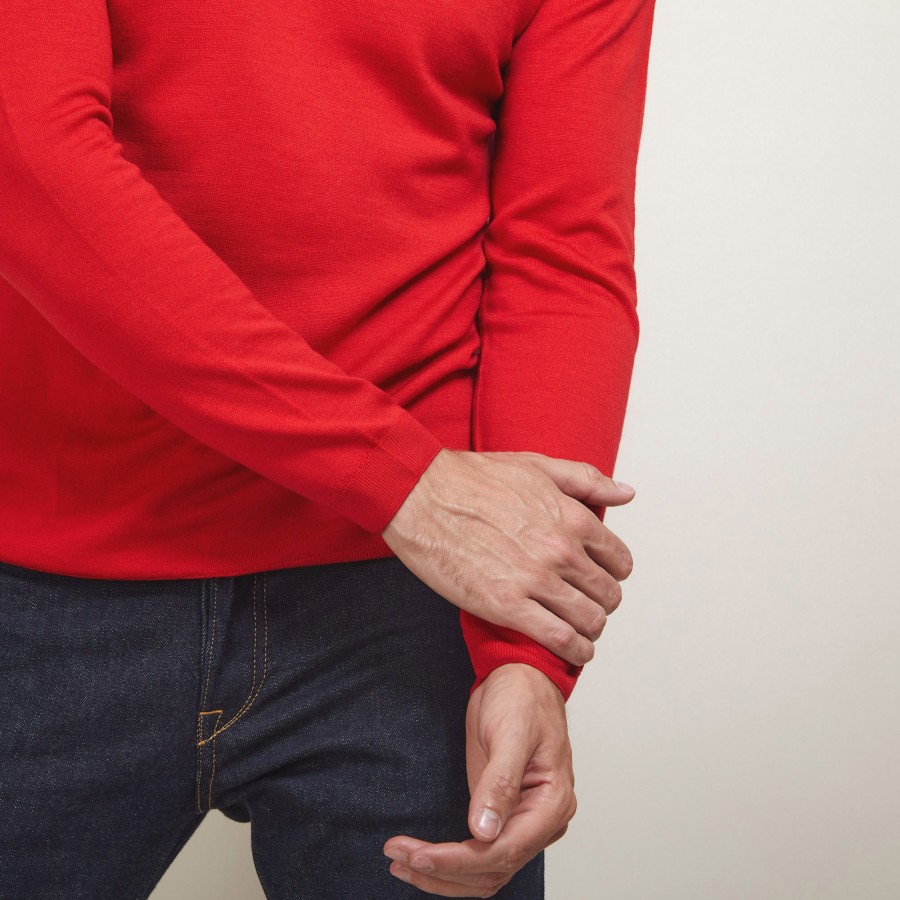 Pullover mit V-Ausschnitt und Logo aus Merinowolle - Elmo