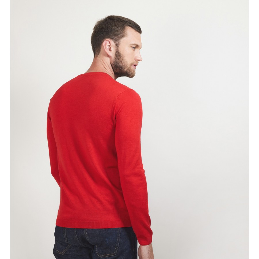 Pullover mit V-Ausschnitt und Logo aus Merinowolle - Elmo