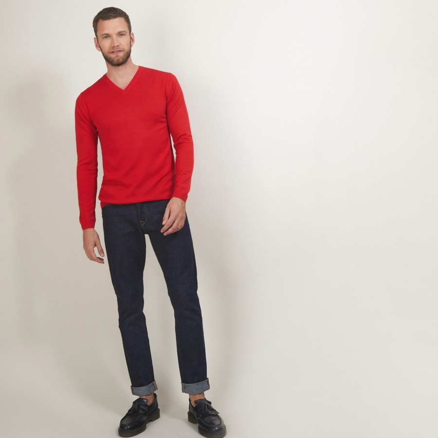 Pullover mit V-Ausschnitt und Logo aus Merinowolle - Elmo