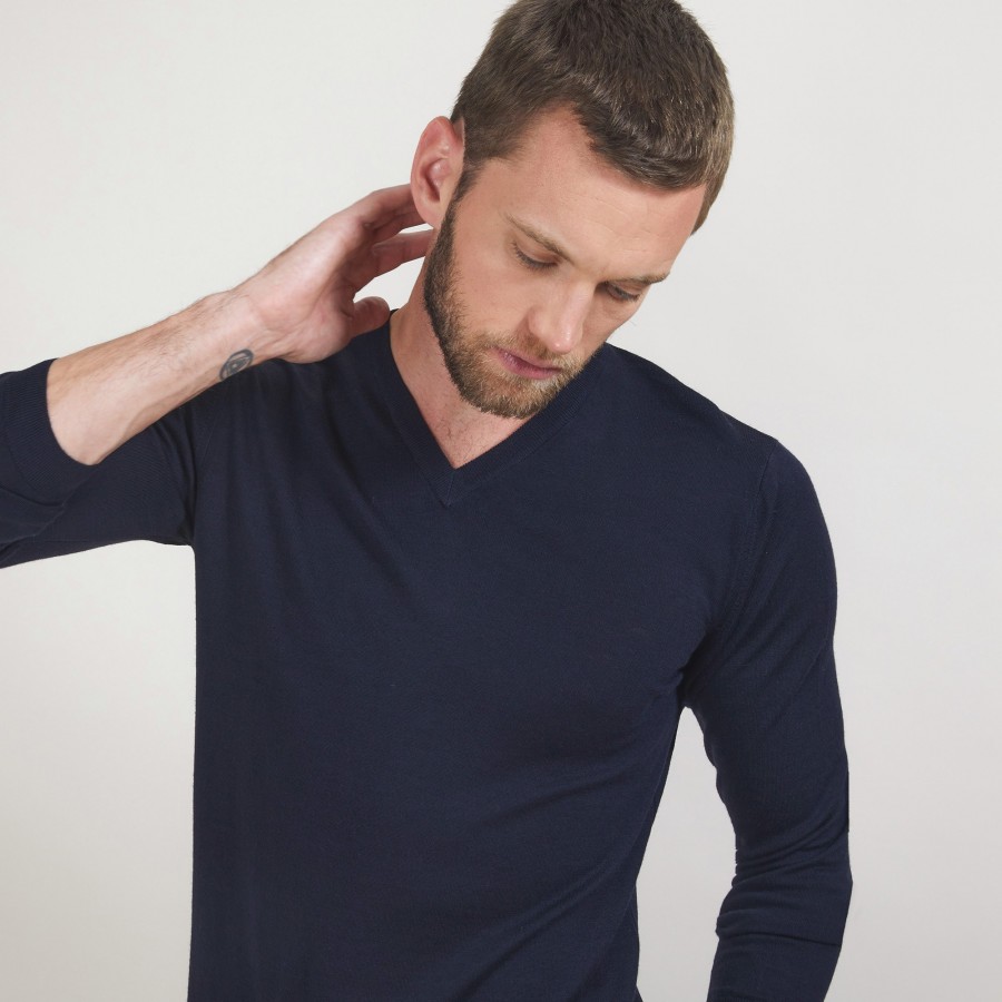 Pullover mit V-Ausschnitt und Logo aus Merinowolle - Elmo