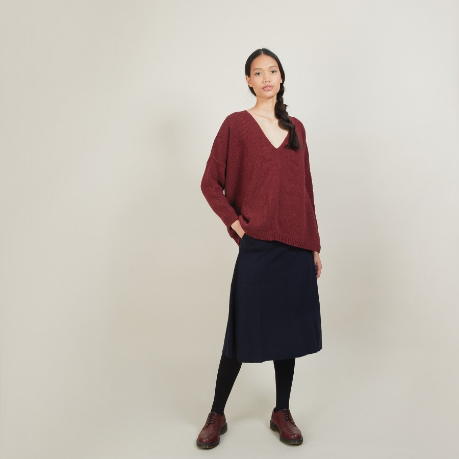 Pull ample col v en laine et soie - Baba