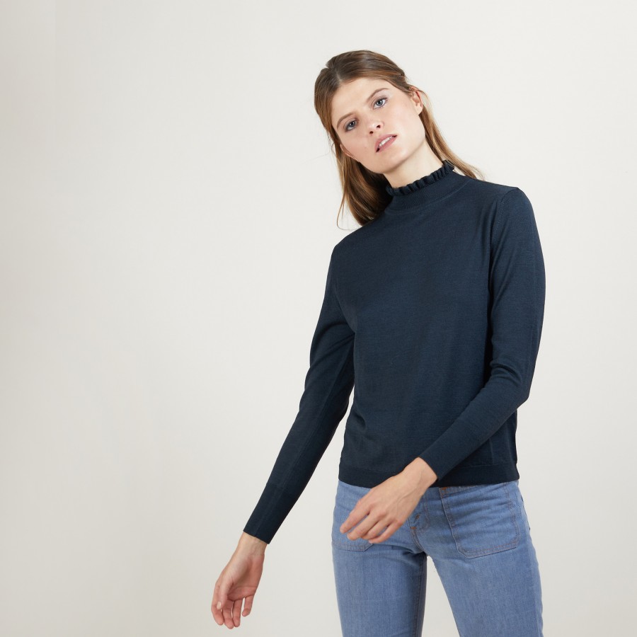 Pull col fantaisie en laine et soie - Florina