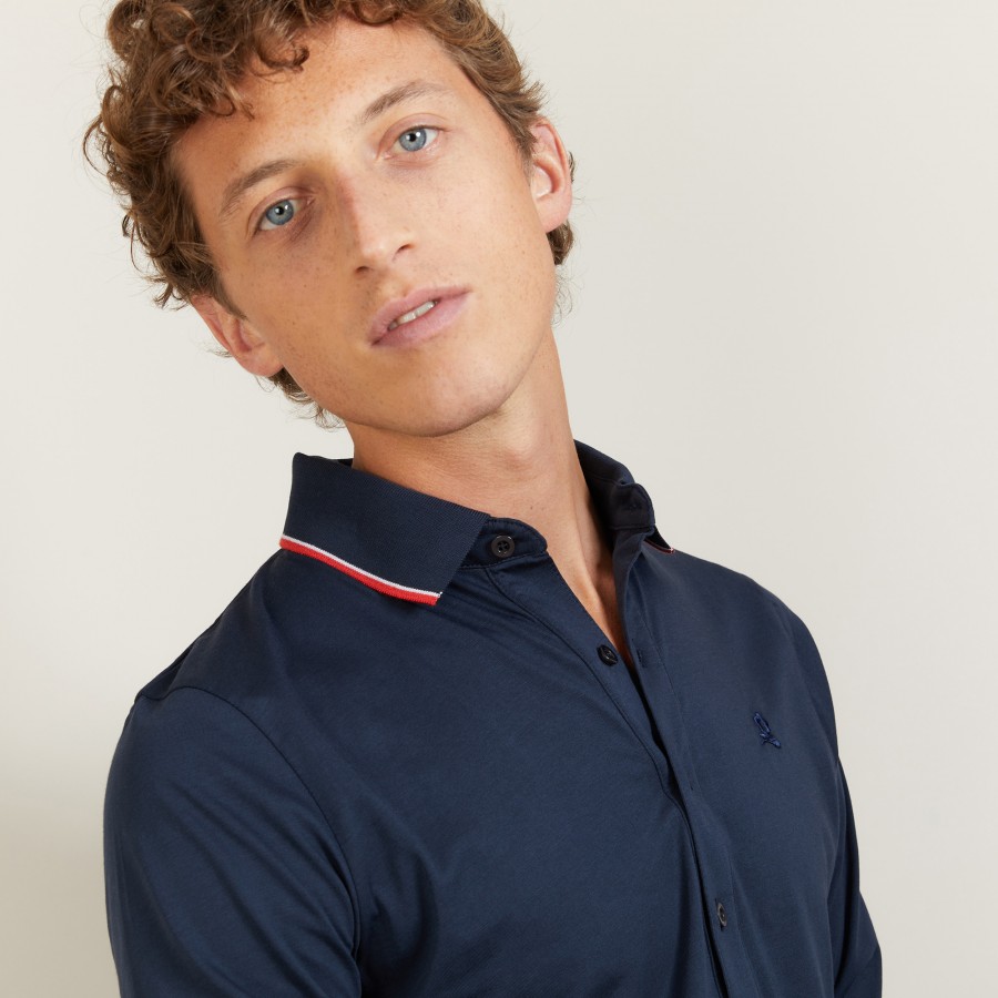 BACCARAT CHEMISE EN  JERSEY UNI ET BORD BICOLORE