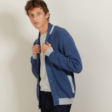 Cardigan bicolore boutonné en laine - Loveo