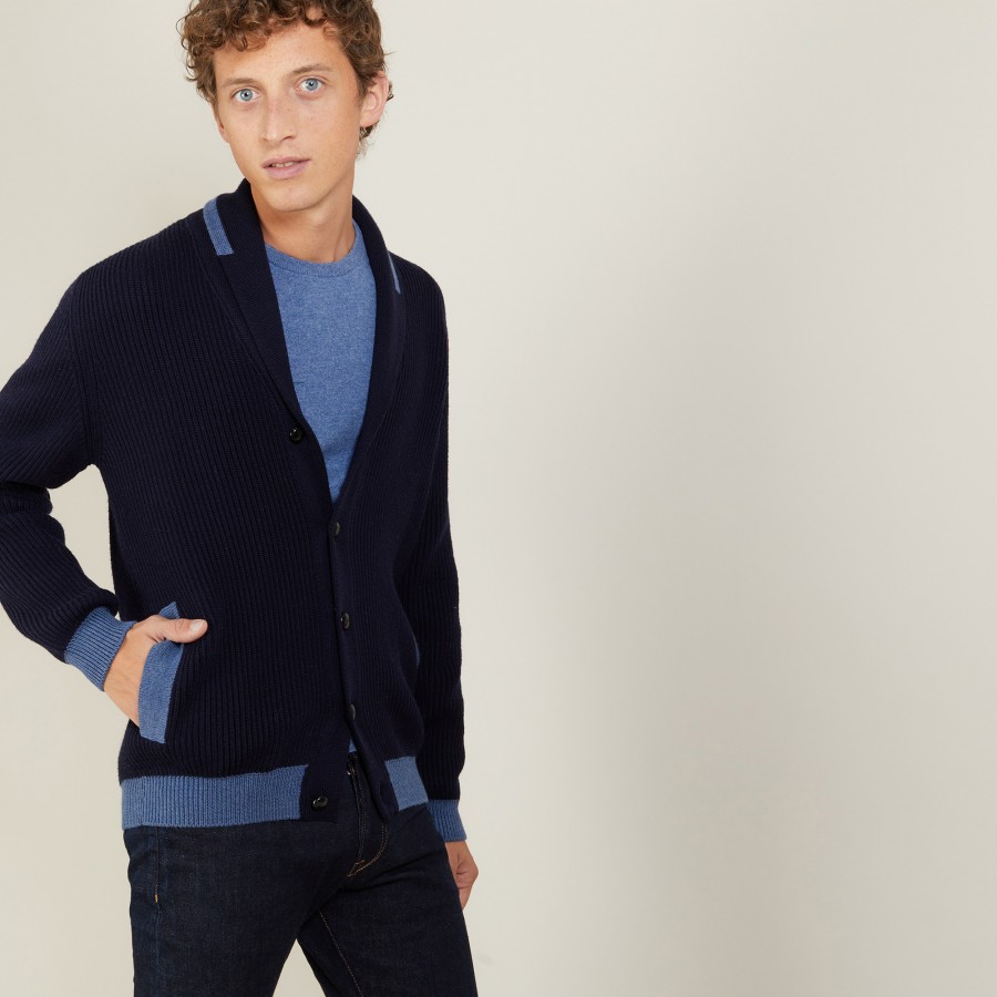 Cardigan bicolore boutonné en laine - Loveo