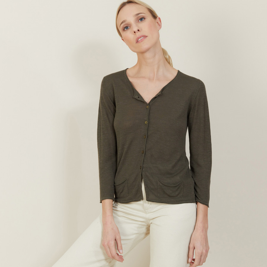 Cardigan à poches en lin flammé - Bao Cardigan à poches en lin flammé - Bao