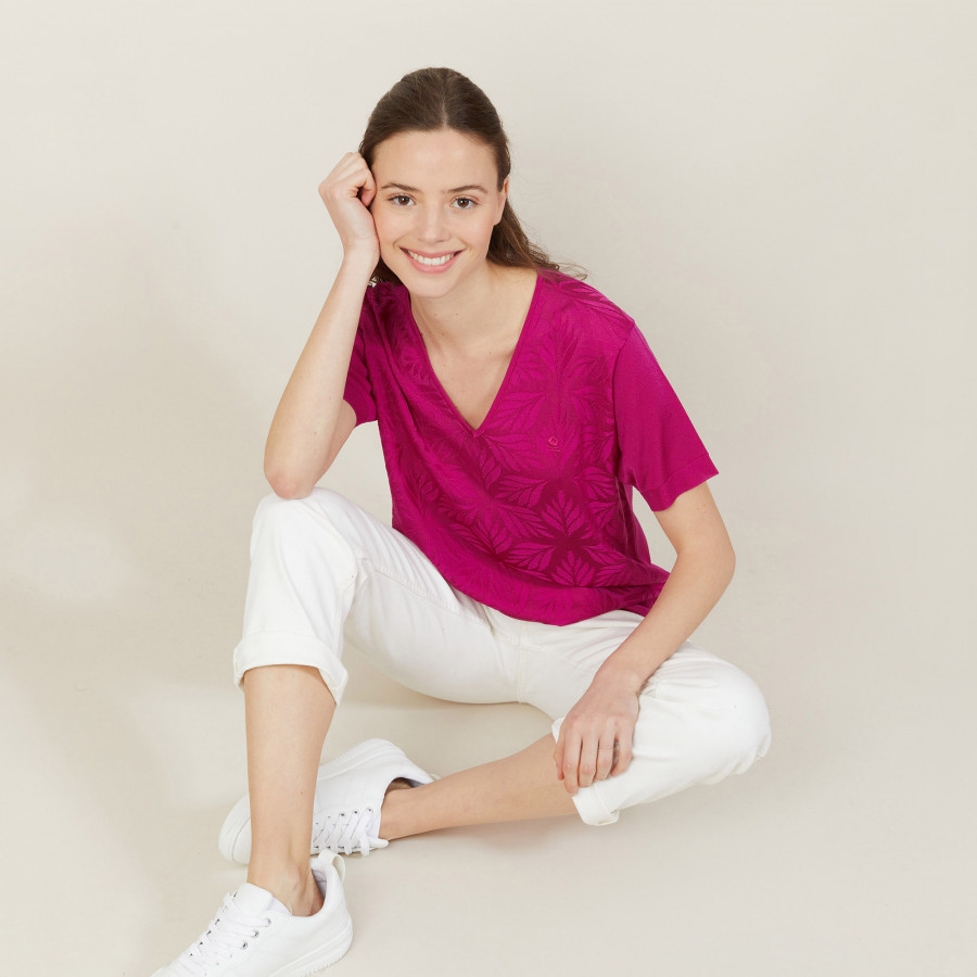 T-Shirt mit V-Ausschnitt und Muster aus Fil Lumière"- Ammy T-Shirt mit V-Ausschnitt und Muster aus Fil Lumière"- Ammy