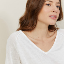 T-shirt manches coudes en lin flammé - Bonbon