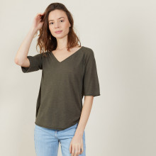 T-shirt manches coudes en lin flammé - Bonbon