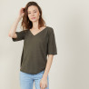 T-shirt manches coudes en lin flammé - Bonbon