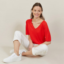 T-shirt manches coudes en lin flammé - Bonbon