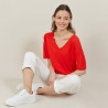 T-shirt manches coudes en lin flammé - Bonbon