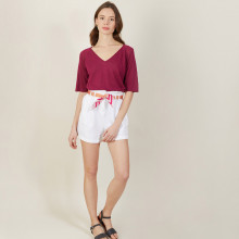 T-shirt manches coudes en lin flammé - Bonbon