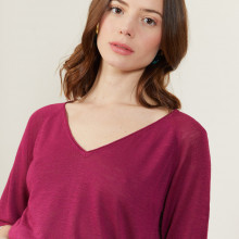 T-shirt manches coudes en lin flammé - Bonbon