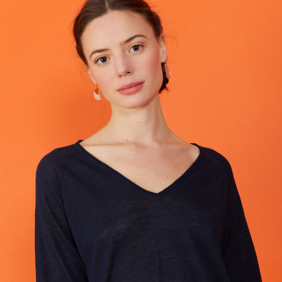 T-shirt manches coudes en lin flammé - Bonbon