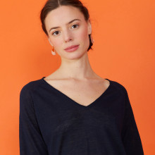 T-shirt manches coudes en lin flammé - Bonbon