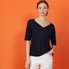 T-shirt manches coudes en lin flammé - Bonbon