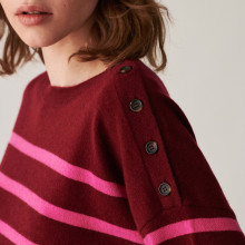 Pull boutonné à col rond bicolore en cachemire - Dalton