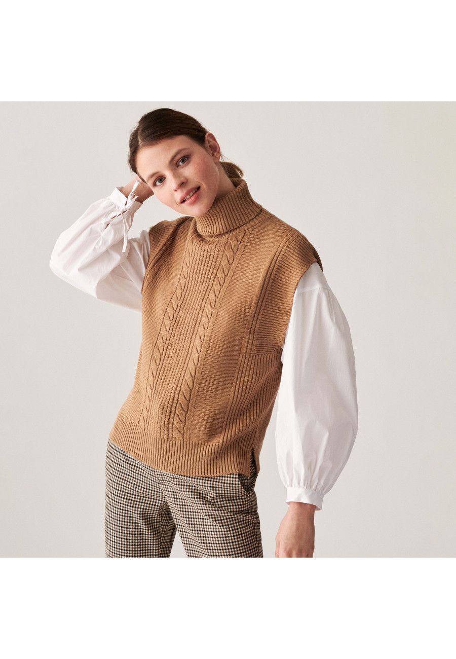 Pull col roulé sans manches en laine mérinos - Claudia