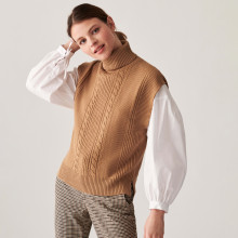 Pull col roulé sans manches en laine mérinos - Claudia