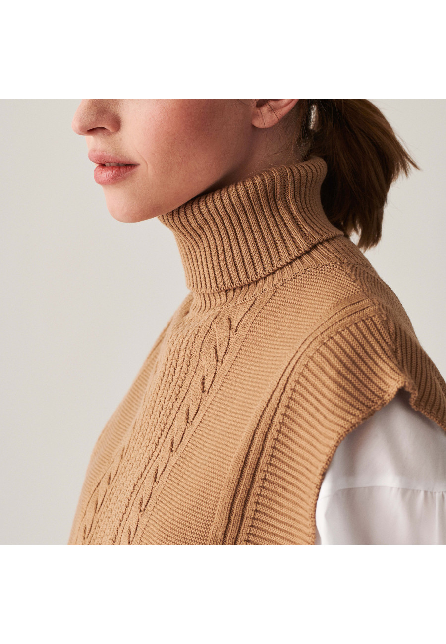Pull col roulé sans manches en laine mérinos - Claudia