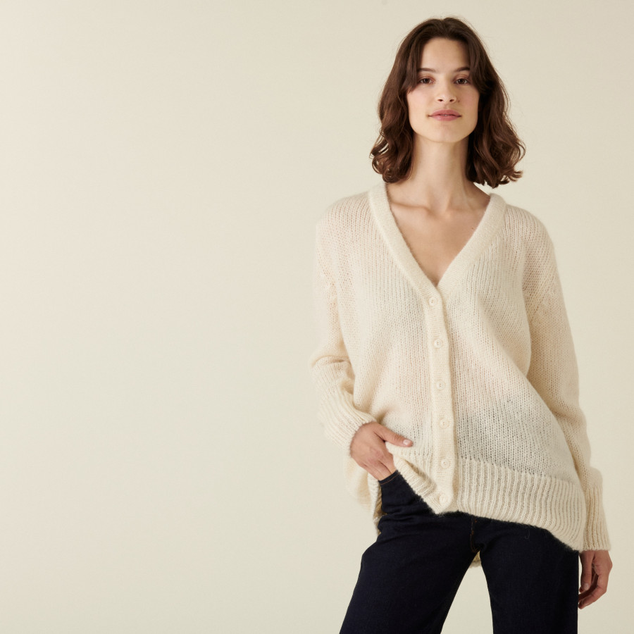 Cardigan boutonné col V en mohair - Anais