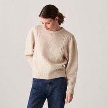 Pull manches raglan en laine cocon et maille torsadée - Carlotta
