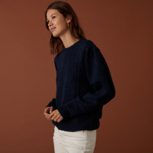 Pull manches raglan en laine cocon et maille torsadée - Carlotta