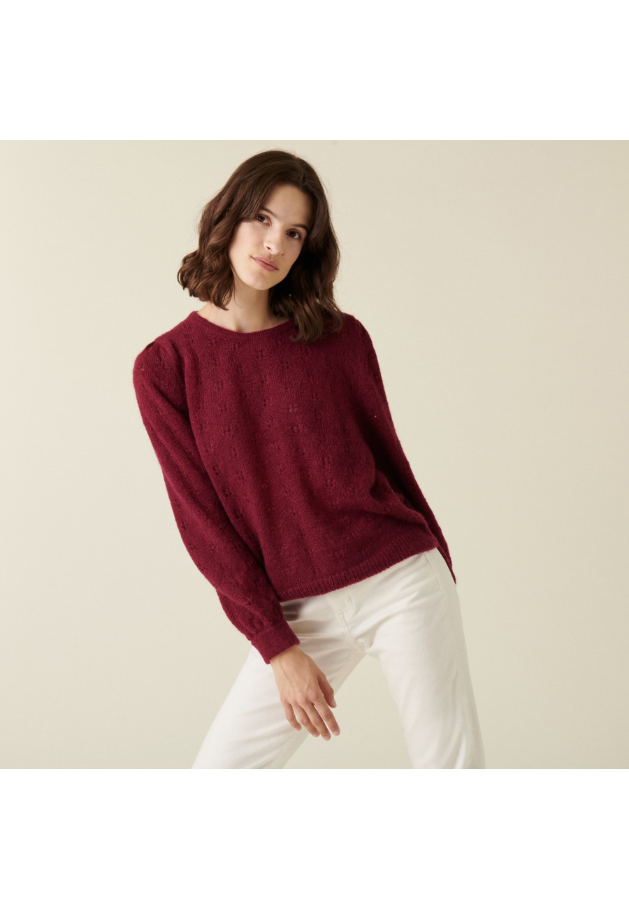 Pull à jeux de point fantaisie en mohair - Camelia