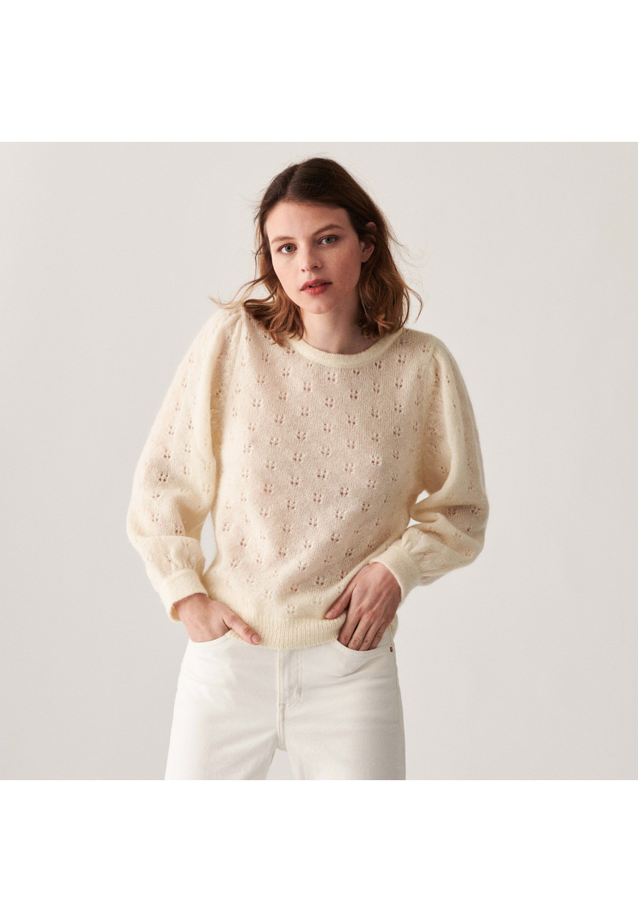 Pull à jeux de point fantaisie en mohair - Camelia