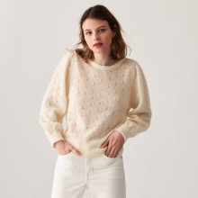 Pull à jeux de point fantaisie en mohair - Camelia