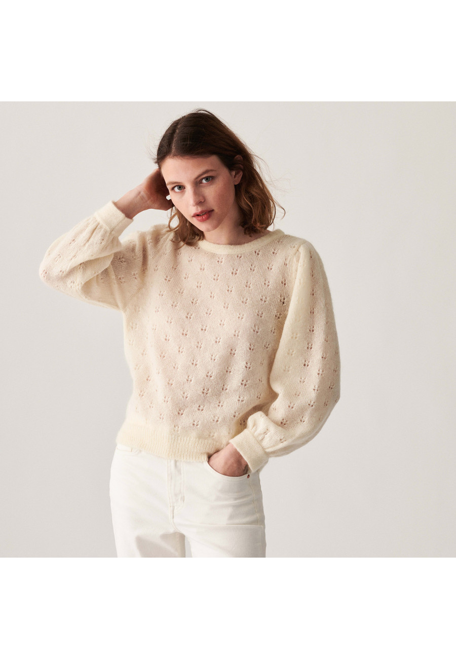 Pull à jeux de point fantaisie en mohair - Camelia