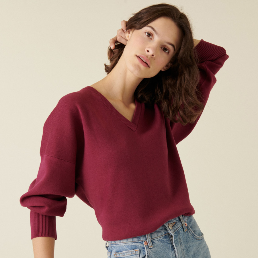 Pull ample col V finition bors côtes - Alderic