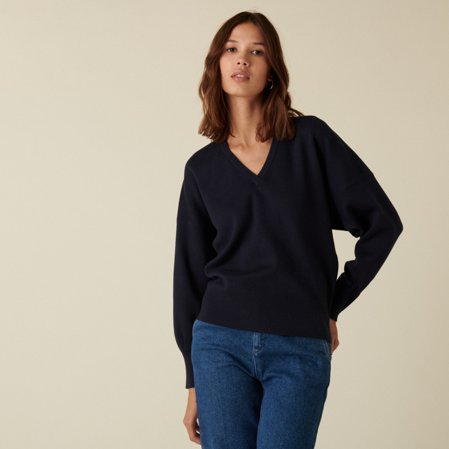 Pull ample col V finition bors côtes - Alderic