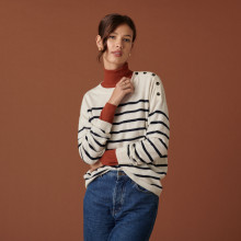 Pull boutonné à col rond bicolore en cachemire - Dalton