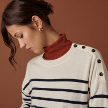 Pull boutonné à col rond bicolore en cachemire - Dalton