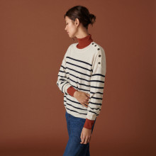 Pull boutonné à col rond bicolore en cachemire - Dalton