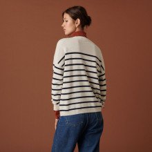 Pull boutonné à col rond bicolore en cachemire - Dalton
