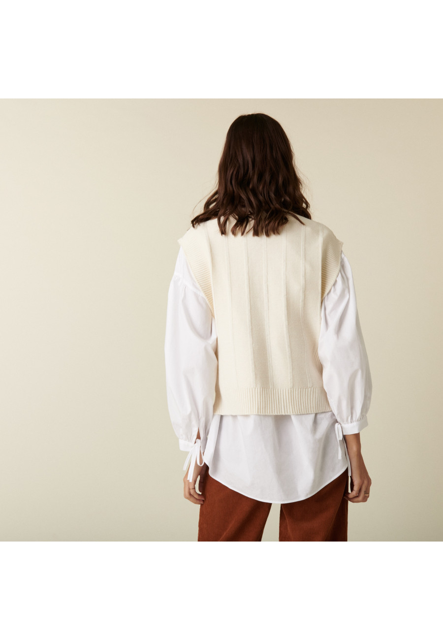 Pull col roulé sans manches en laine mérinos - Claudia