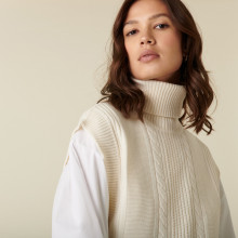 Pull col roulé sans manches en laine mérinos - Claudia