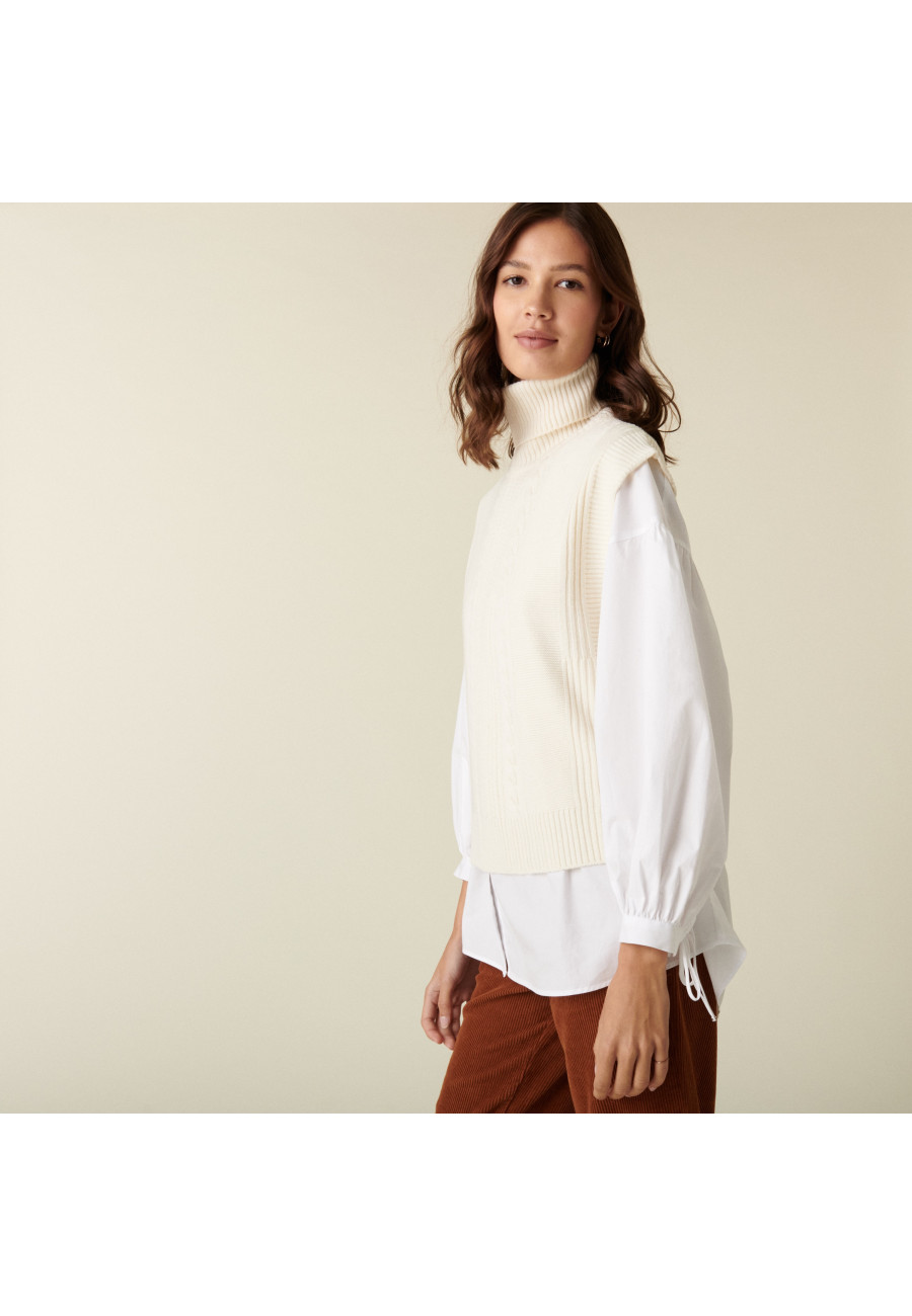 Pull col roulé sans manches en laine mérinos - Claudia
