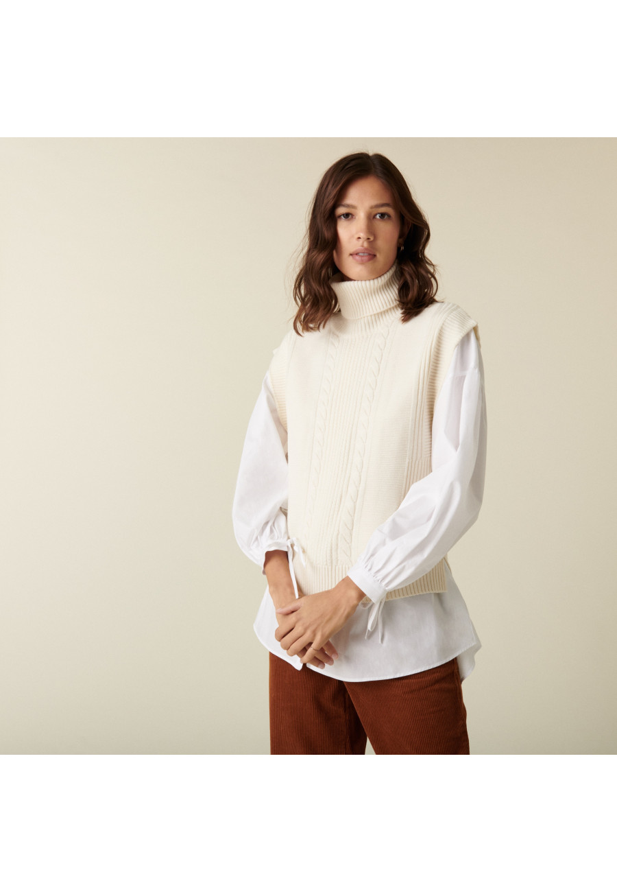 Pull col roulé sans manches en laine mérinos - Claudia